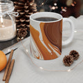 Brown Marble Swirl Mug — 11oz Ceramic Coffee Cup, Abstract Coffee & Caramel Design