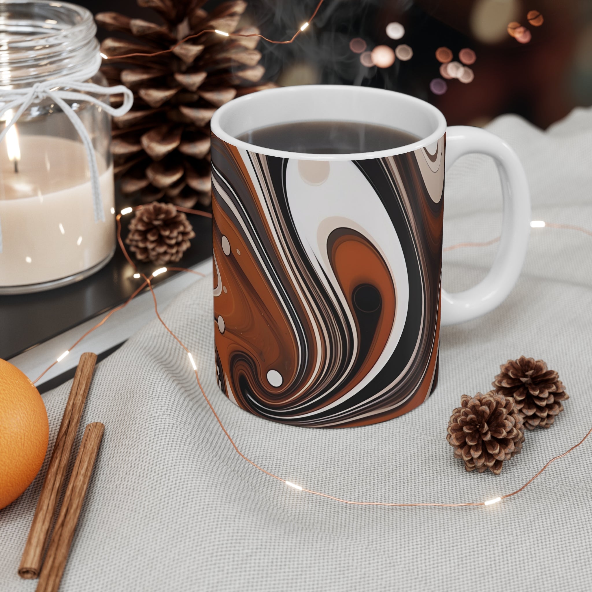 Brown Marble Swirl Mug — 11oz Ceramic Coffee Cup