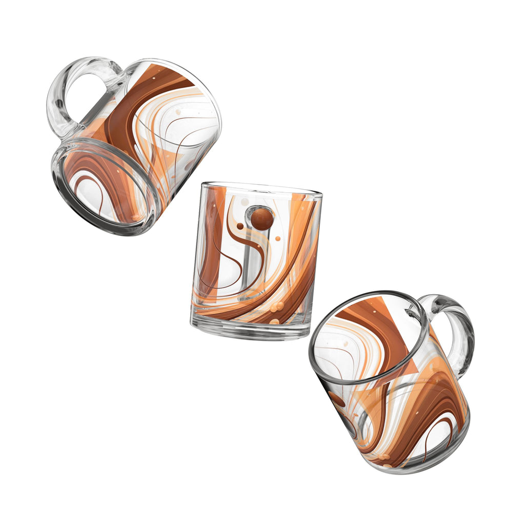 Swirl Art Glass Mug — Warm Brown & Ivory Abstract Coffee Cup (10 oz)