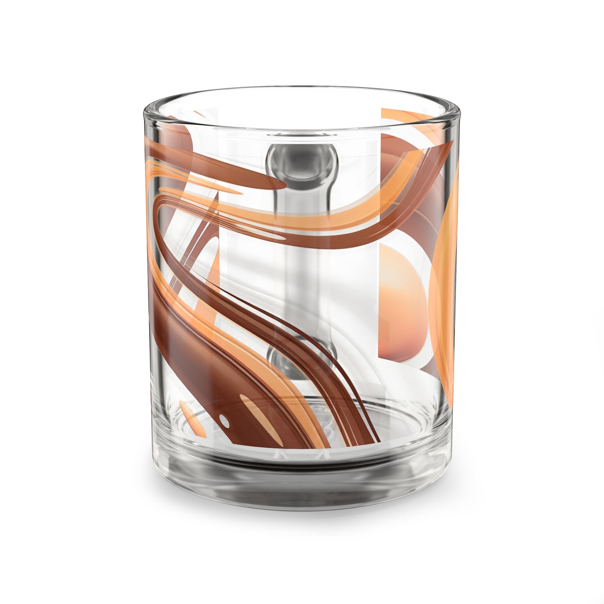 Amber Swirl Glass Mug — 10oz Retro Brown & Orange Abstract Coffee Cup