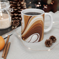 11oz Ceramic Mug — Swirling Chocolate Brown Marble Coffee Cup