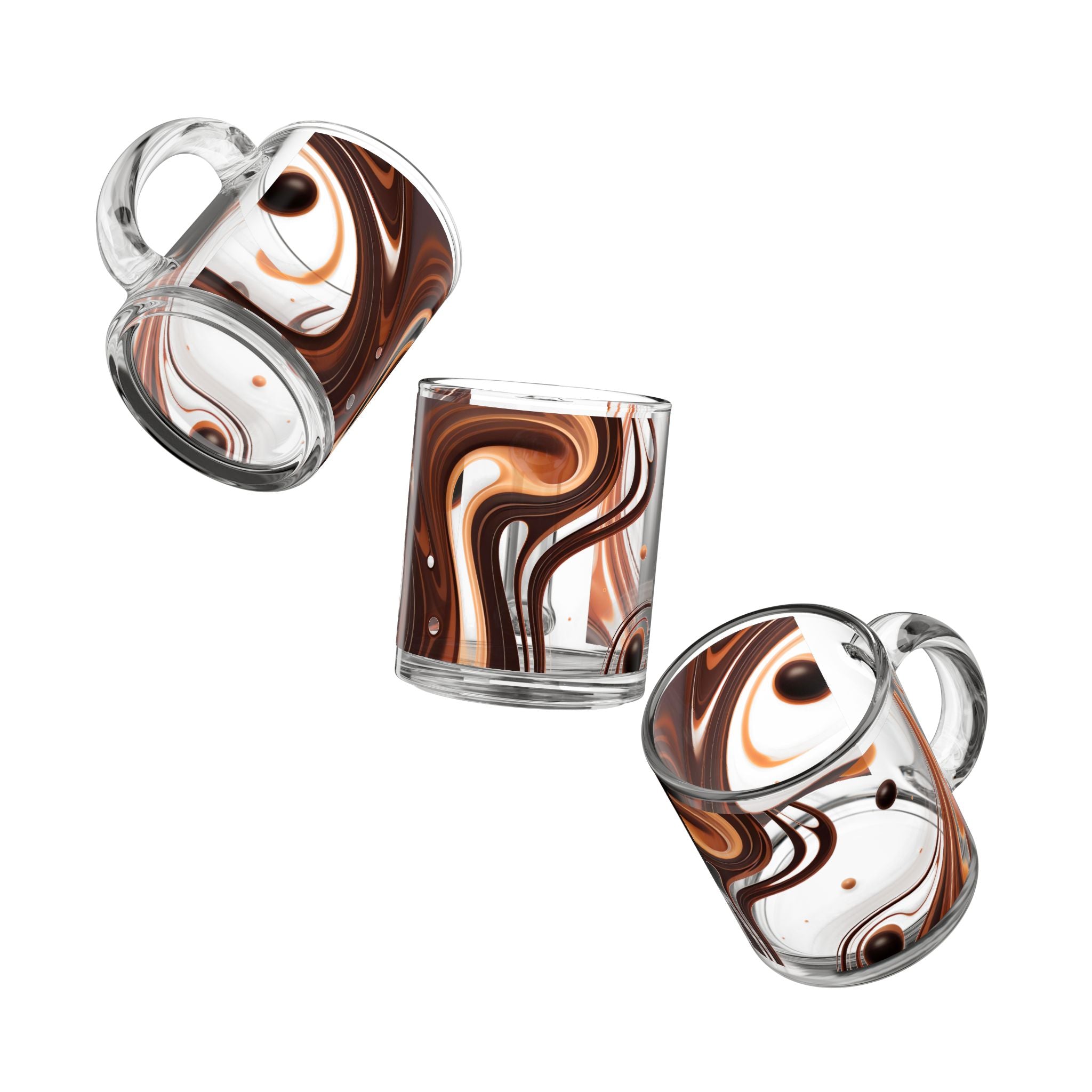Swirling Chocolate Marble Glass Mug — 10oz Artistic Coffee & Tea Cup