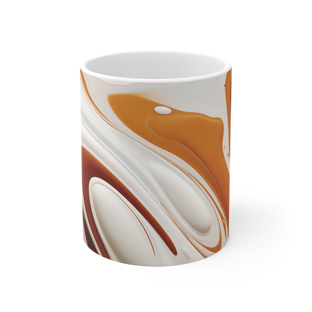 Brown Marble Swirl Mug — 11oz Ceramic Coffee Cup, Abstract Coffee & Caramel Design