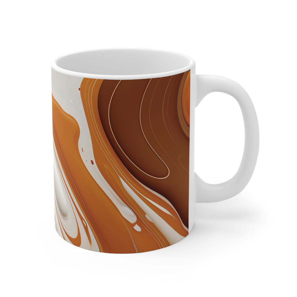 Brown Marble Swirl Mug — 11oz Ceramic Coffee Cup, Abstract Coffee & Caramel Design