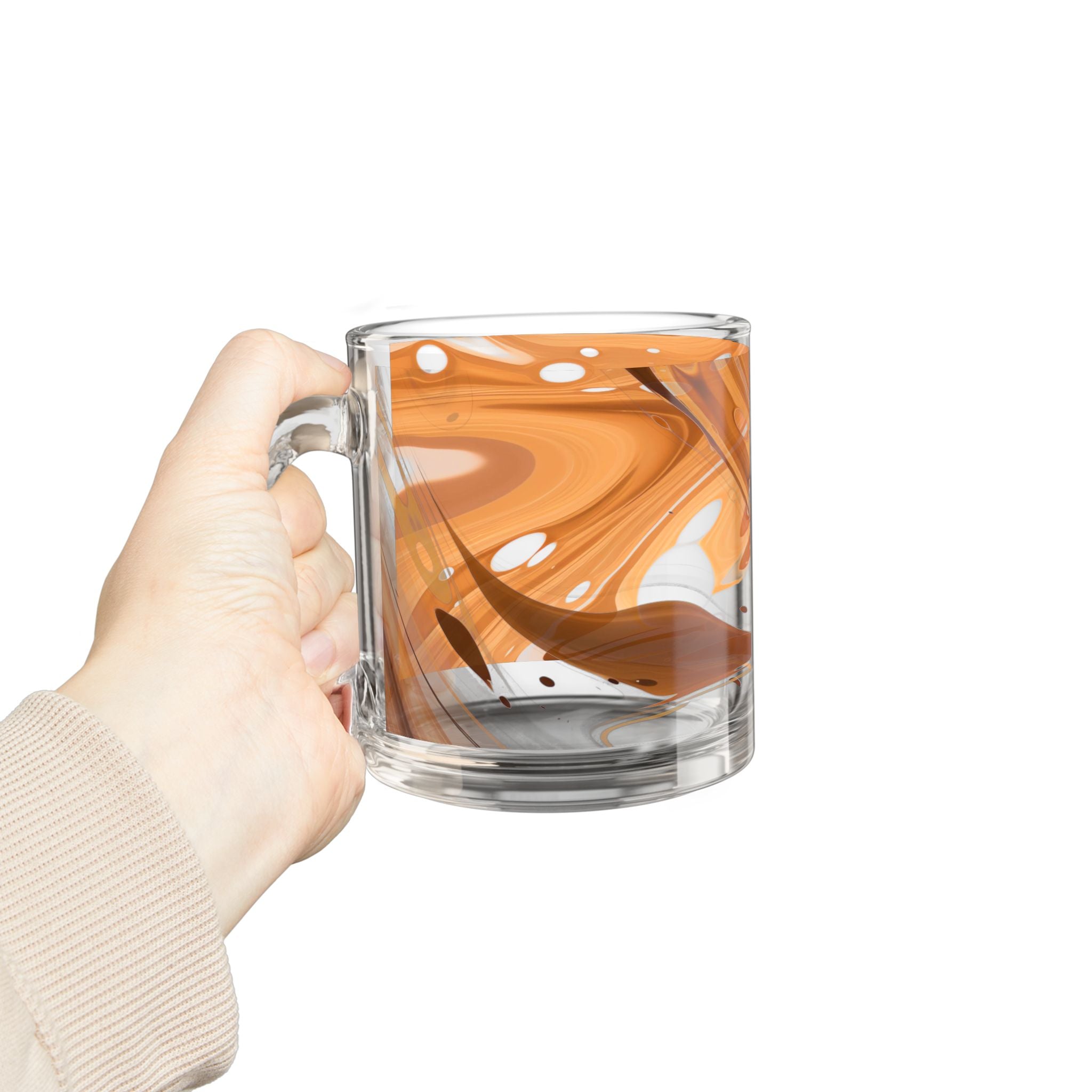 Orange Marble Glass Mug — 10oz Swirl Coffee Tea Cup