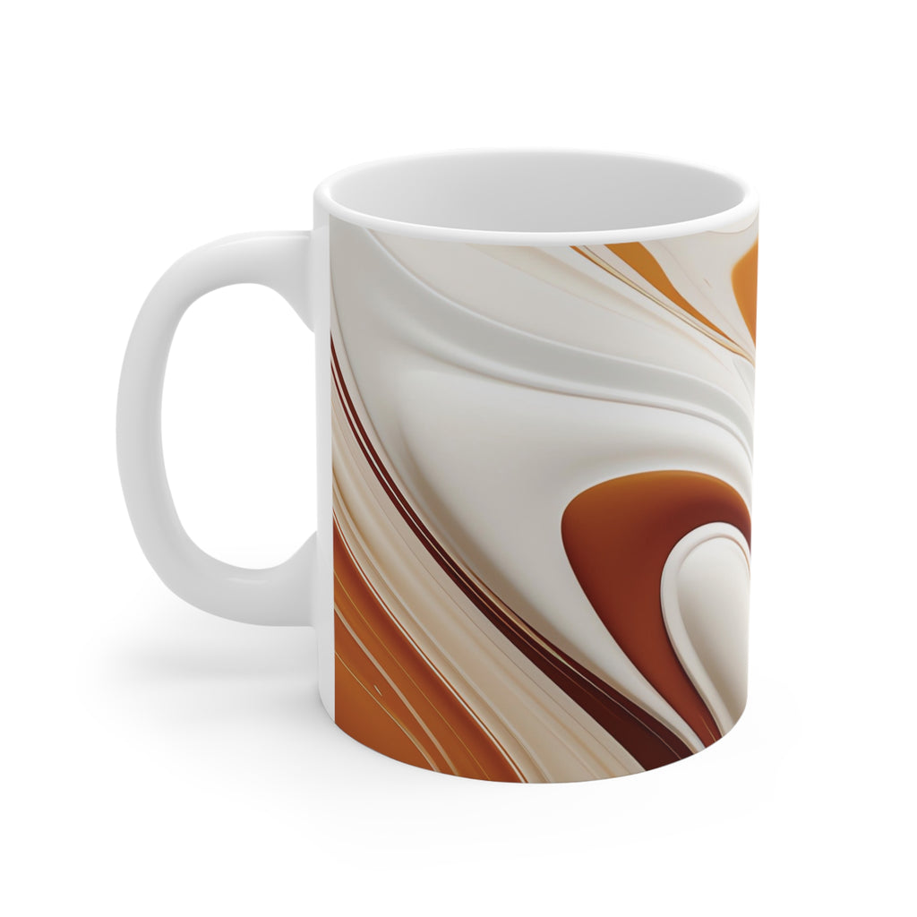 Brown Marble Swirl Mug — 11oz Ceramic Coffee Cup, Abstract Coffee & Caramel Design