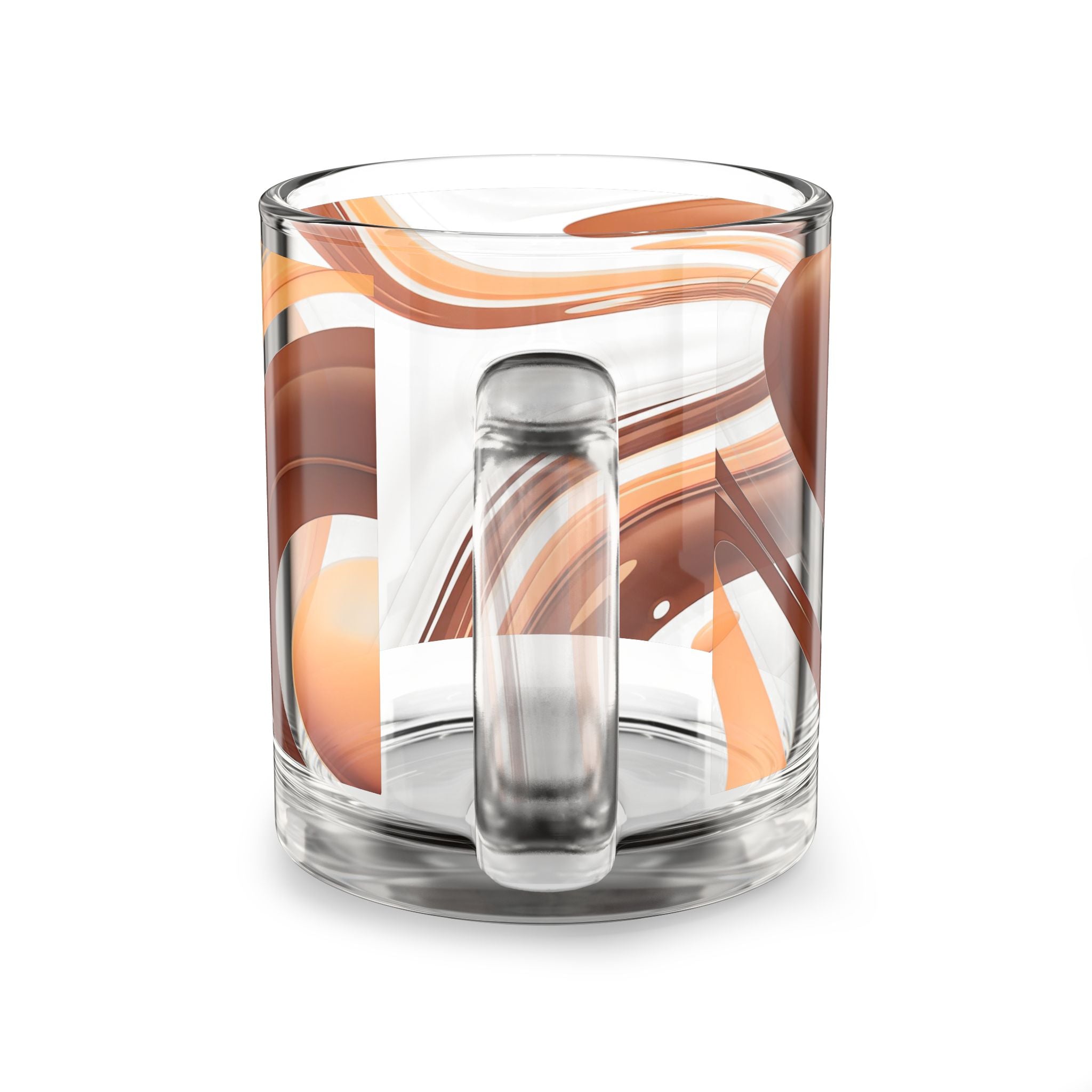 Amber Swirl Glass Mug — 10oz Retro Brown & Orange Abstract Coffee Cup