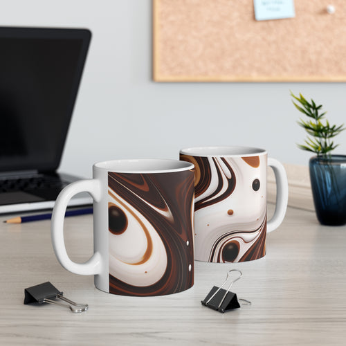 11oz Ceramic Mug — Brown Marble Swirl Coffee Cup