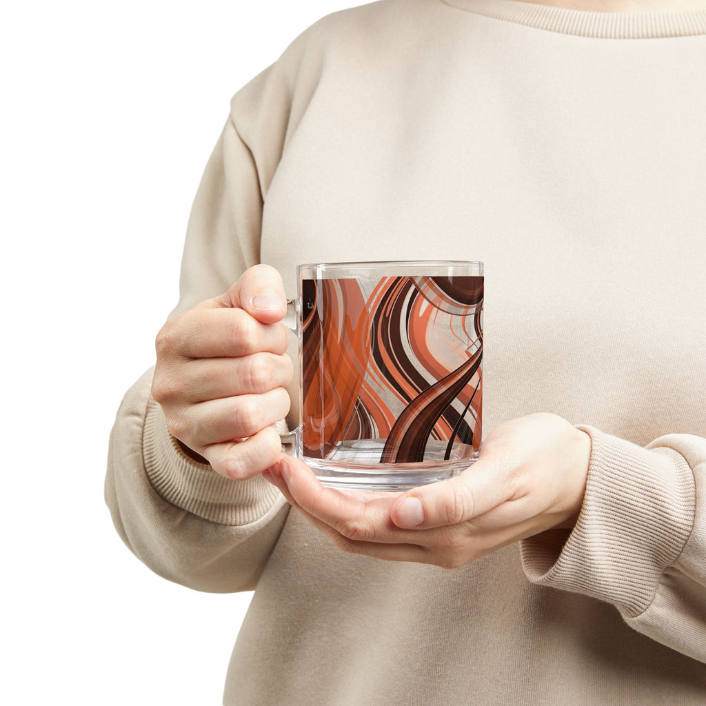Swirled Retro Orange Glass Mug — 10oz Abstract Coffee & Tea Tumbler