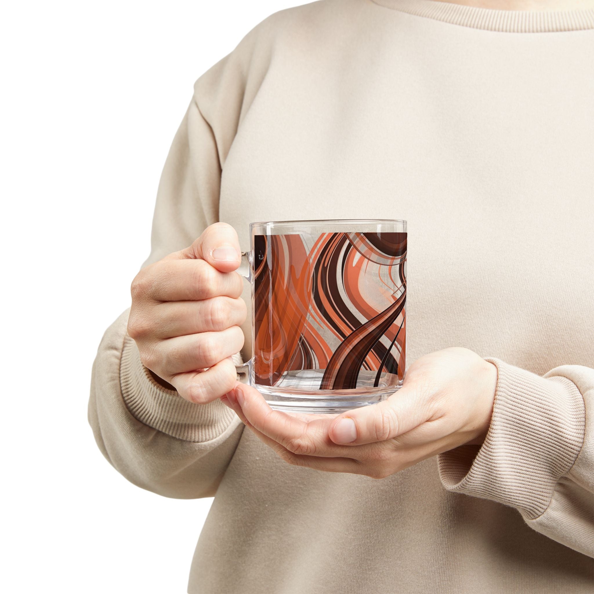 Swirled Retro Orange Glass Mug — 10oz Abstract Coffee & Tea Tumbler