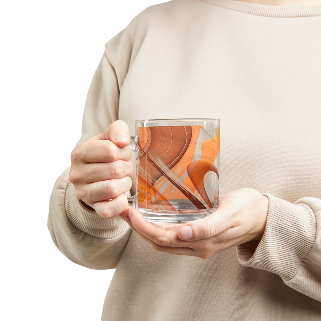 Orange Abstract Swirl Glass Mug — 10oz Artistic Coffee & Tea Cup