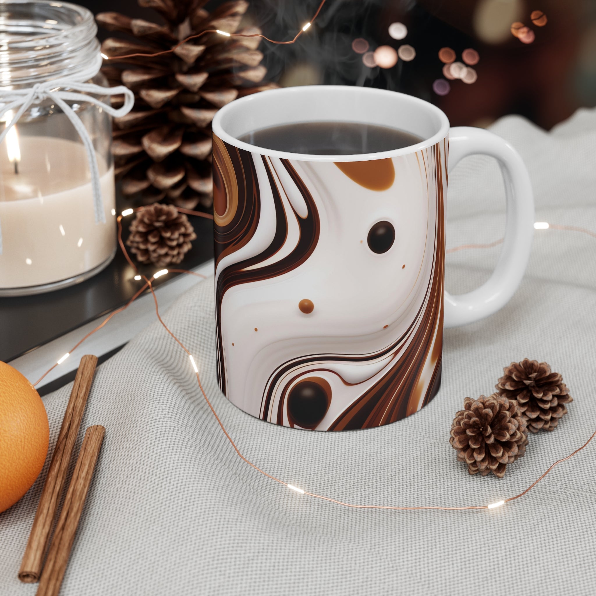 11oz Ceramic Mug — Brown Marble Swirl Coffee Cup