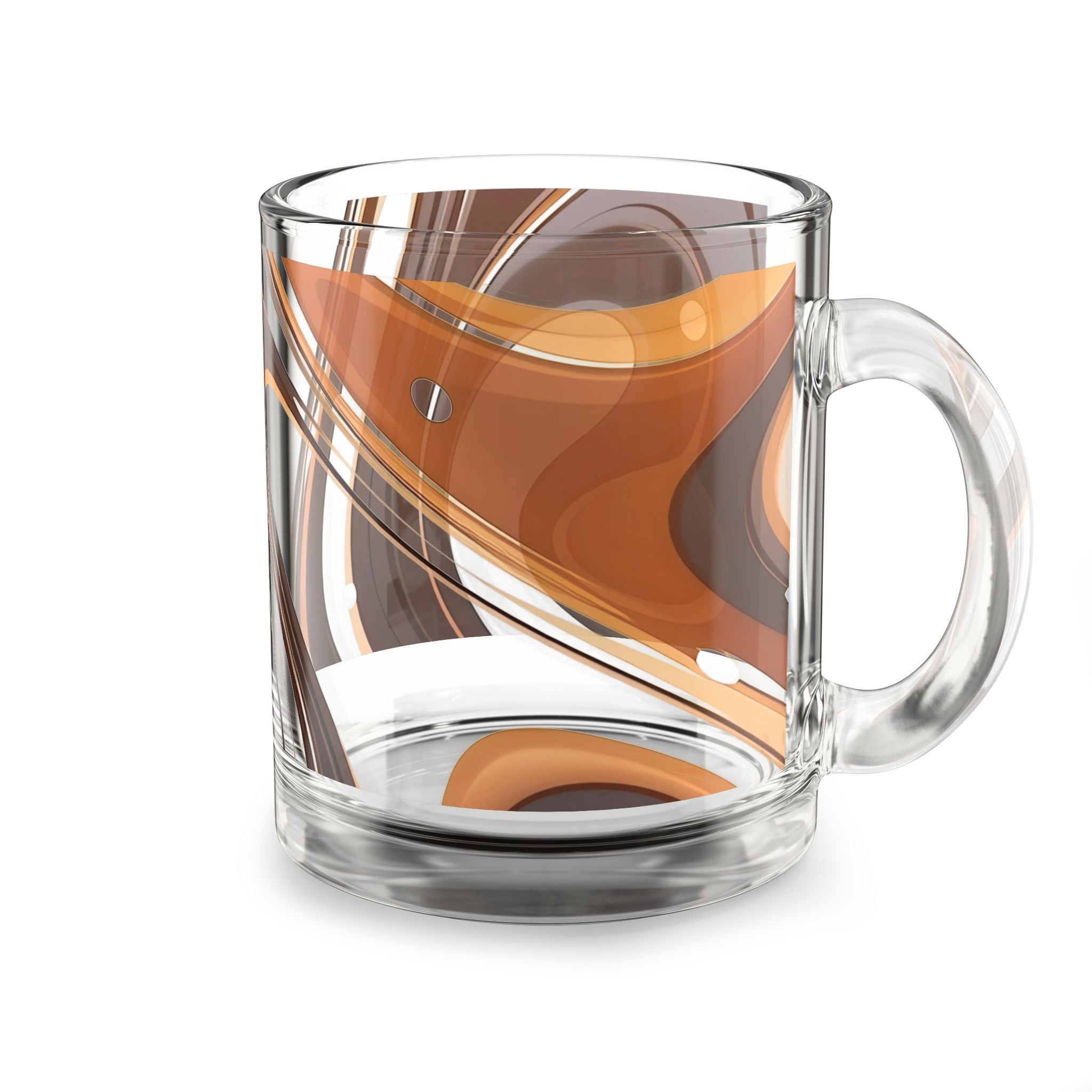 10oz Glass Mug — Abstract Brown & Orange Swirl Coffee Glass