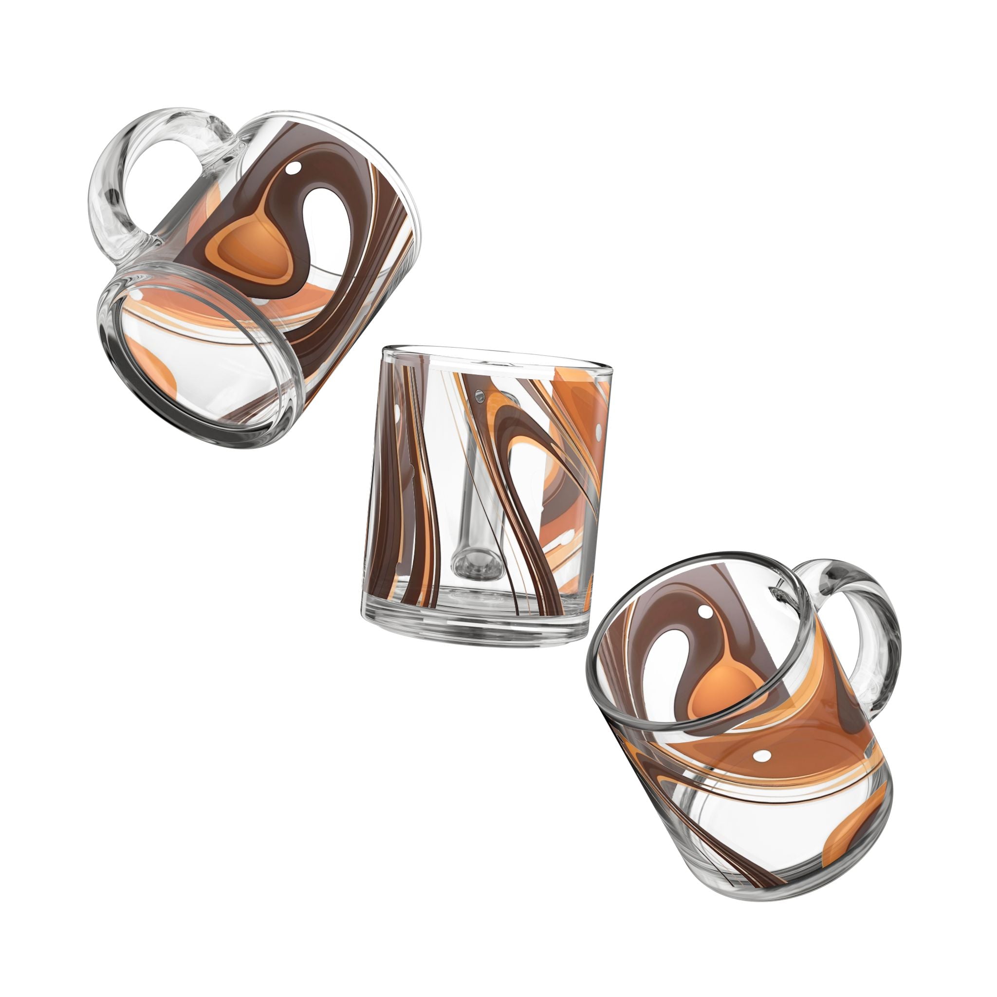 10oz Glass Mug — Abstract Brown & Orange Swirl Coffee Glass