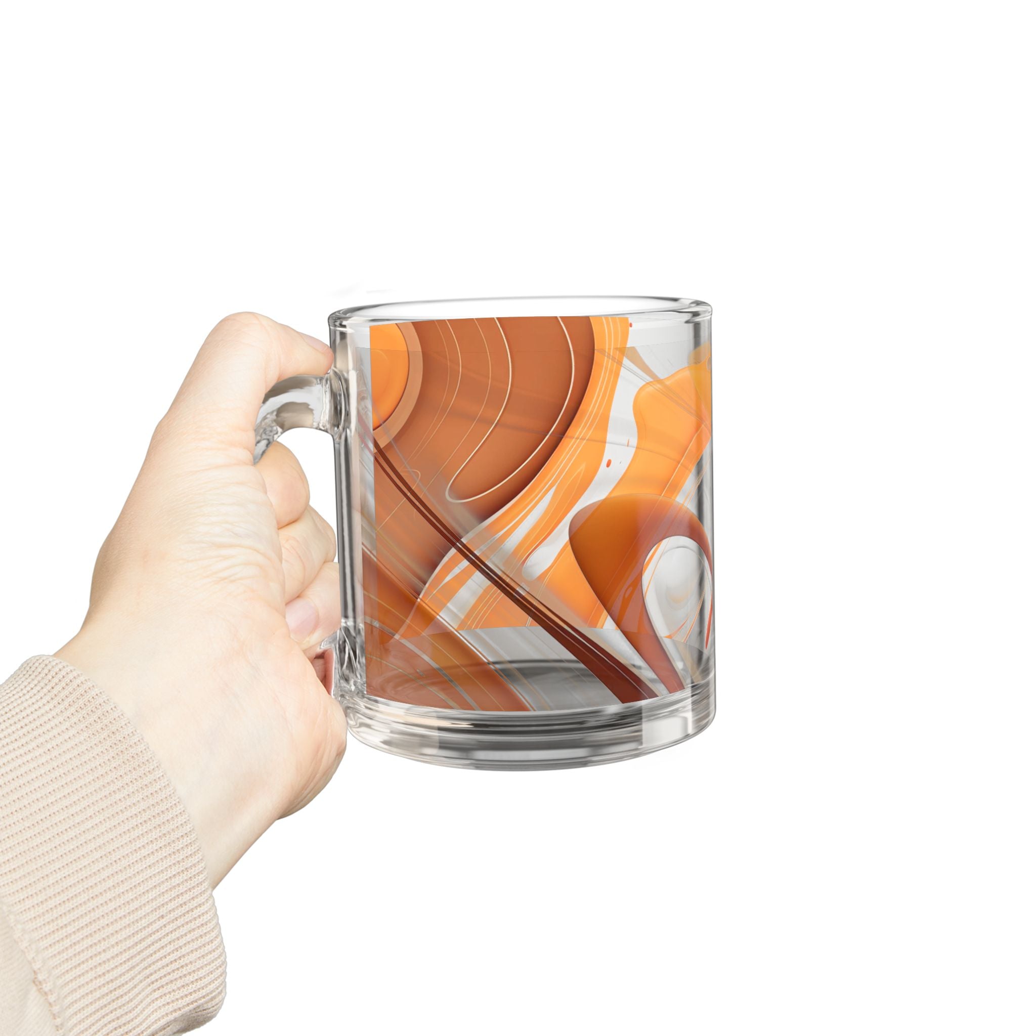 Orange Abstract Swirl Glass Mug — 10oz Artistic Coffee & Tea Cup