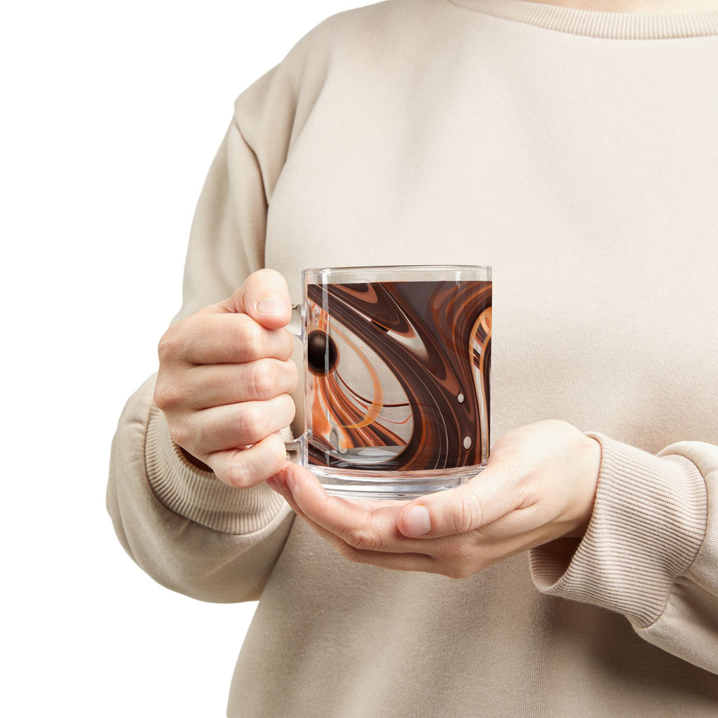 Swirling Chocolate Marble Glass Mug — 10oz Artistic Coffee & Tea Cup