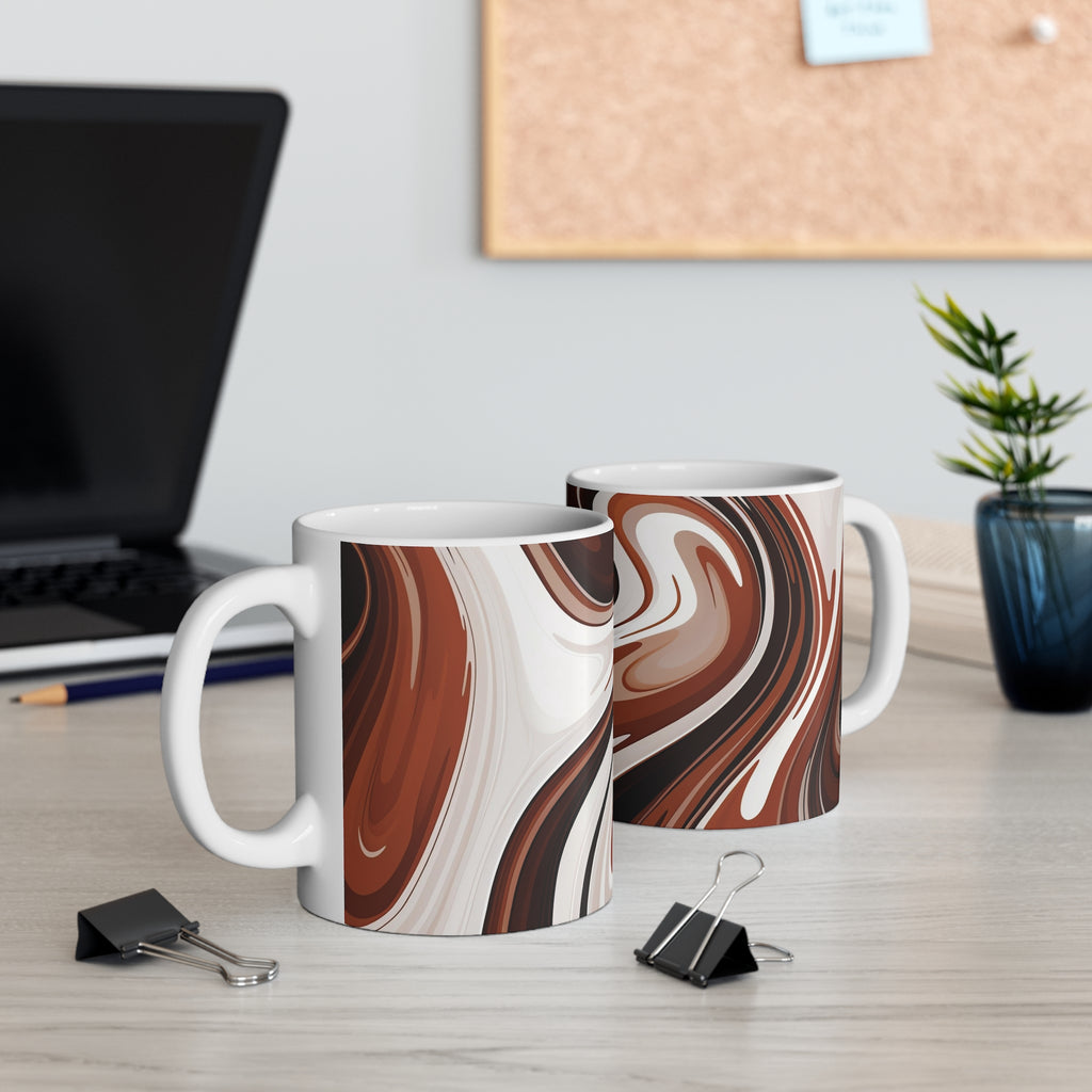 Brown Swirl Ceramic Mug — Retro Marble Coffee Cup (11 oz)
