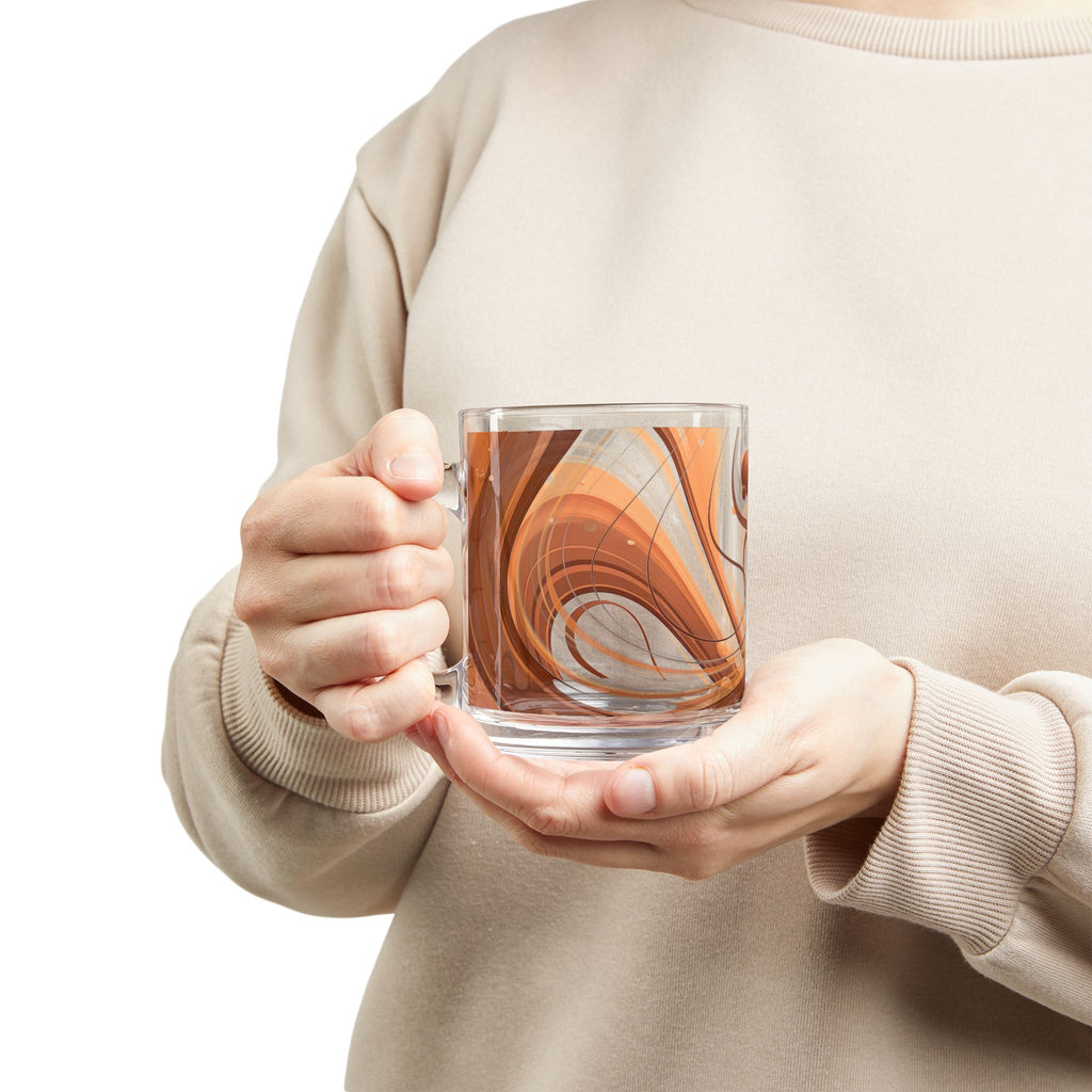 Swirl Art Glass Mug — Warm Brown & Ivory Abstract Coffee Cup (10 oz)