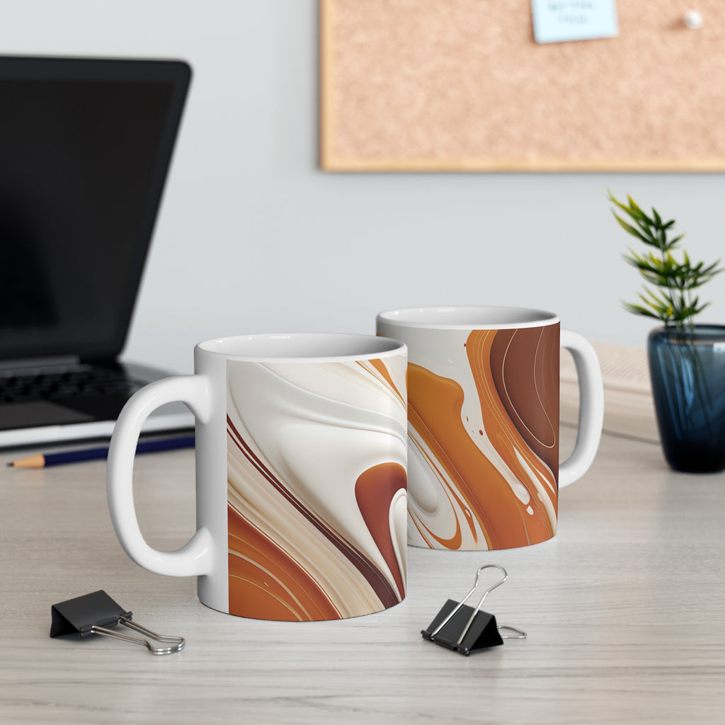 Brown Marble Swirl Mug — 11oz Ceramic Coffee Cup, Abstract Coffee & Caramel Design