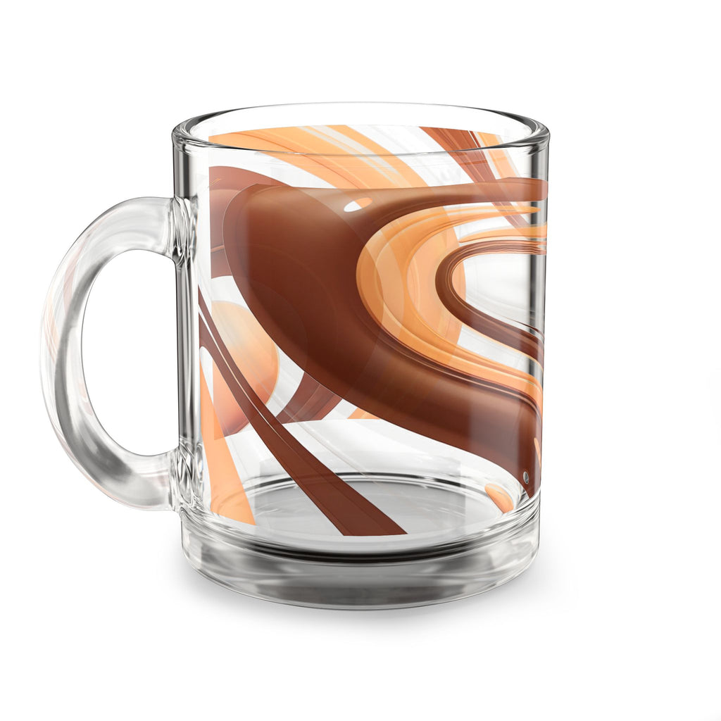 Amber Swirl Glass Mug — 10oz Retro Brown & Orange Abstract Coffee Cup