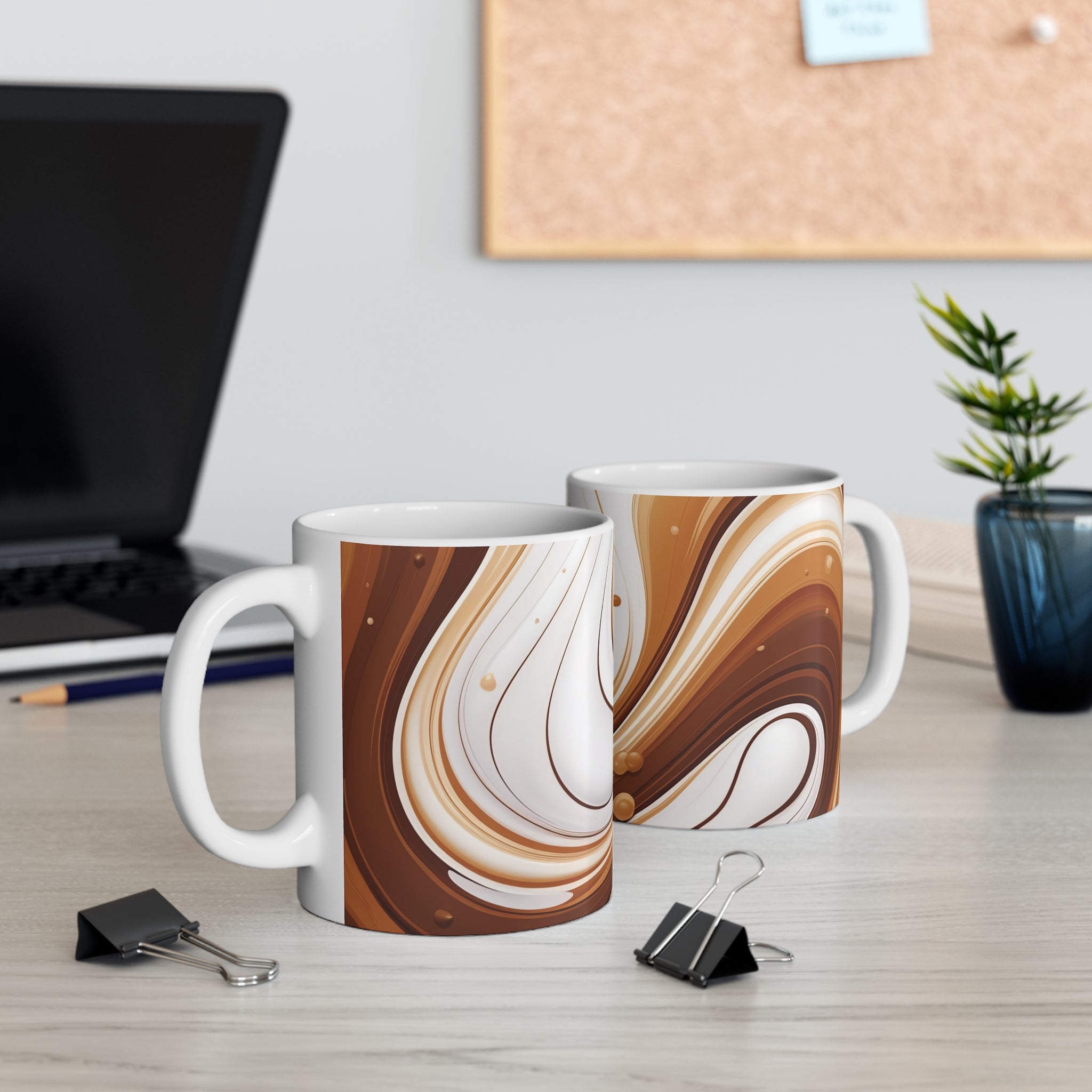 11oz Ceramic Mug — Swirling Chocolate Brown Marble Coffee Cup
