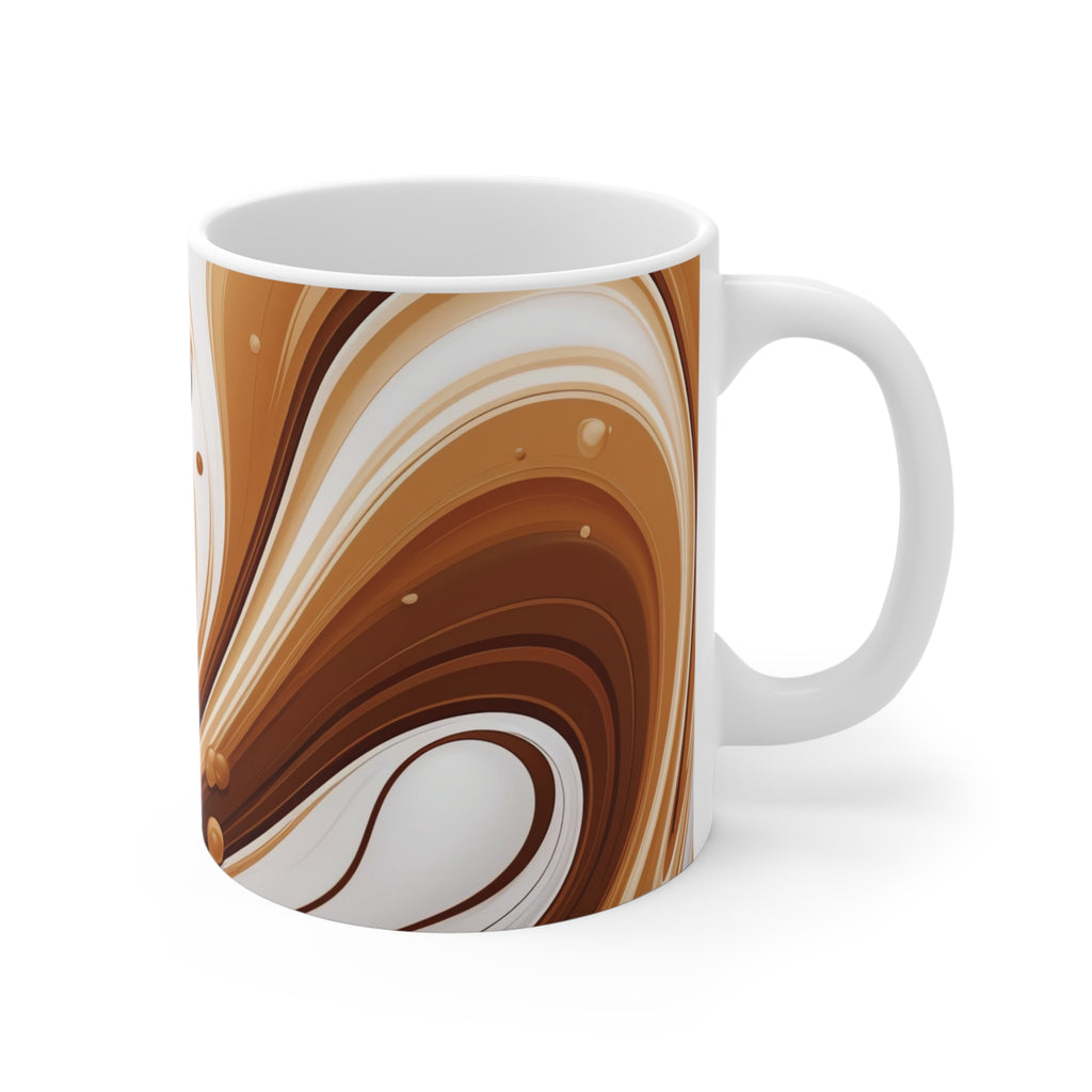 11oz Ceramic Mug — Swirling Chocolate Brown Marble Coffee Cup
