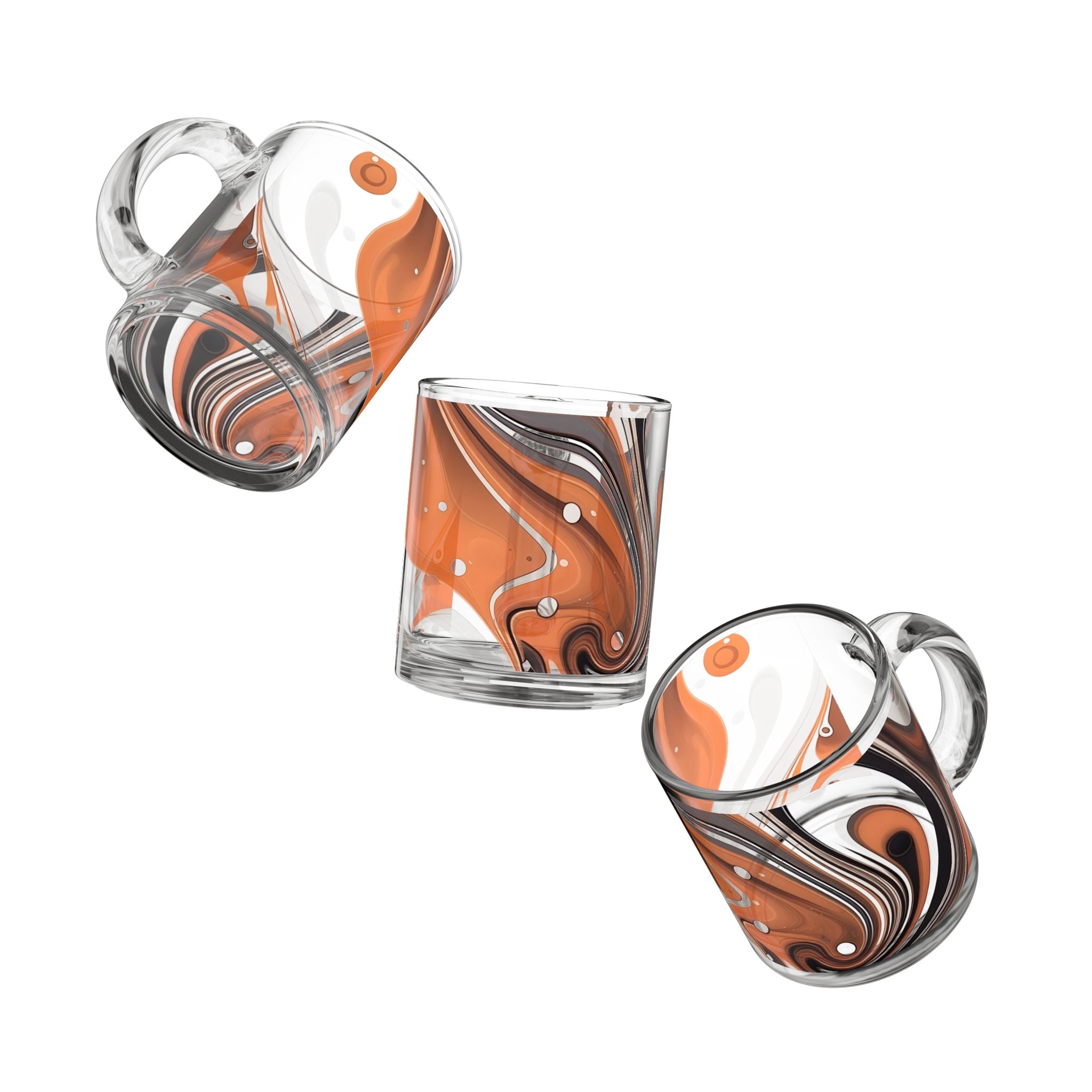Orange Marble Glass Mug — Swirl Pattern 10oz Coffee & Tea Cup