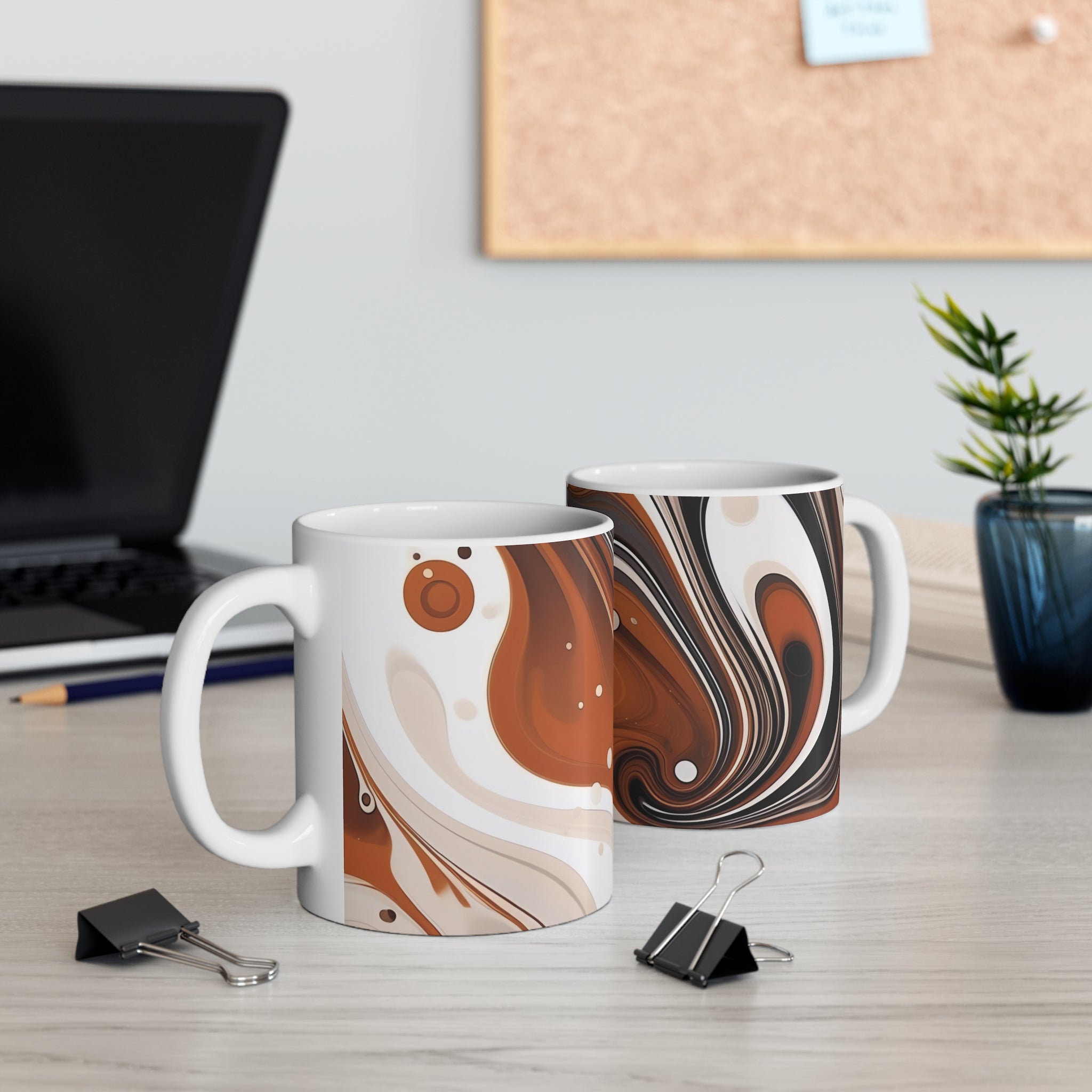 Brown Marble Swirl Mug — 11oz Ceramic Coffee Cup