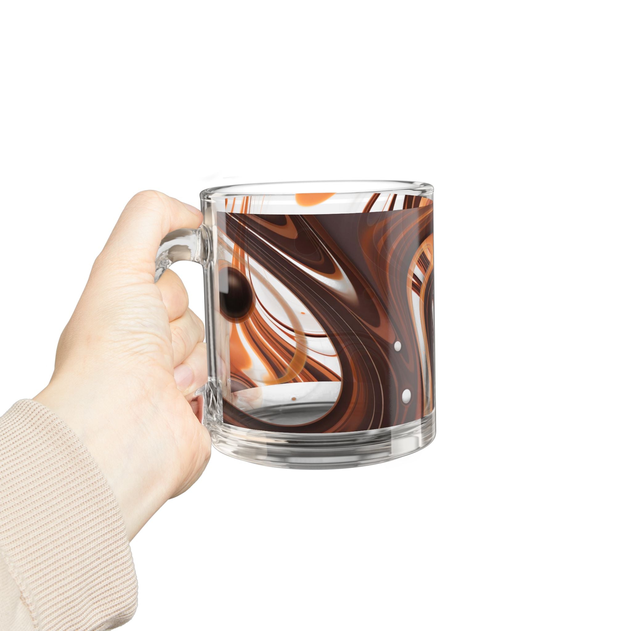 Swirling Chocolate Marble Glass Mug — 10oz Artistic Coffee & Tea Cup