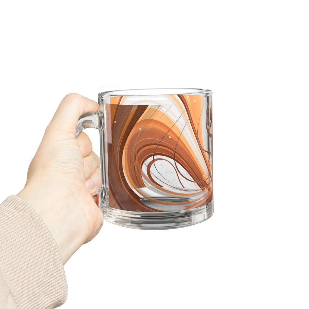 Swirl Art Glass Mug — Warm Brown & Ivory Abstract Coffee Cup (10 oz)